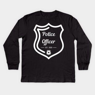 Police Officer Est 2020 white text design with shield and badge Kids Long Sleeve T-Shirt